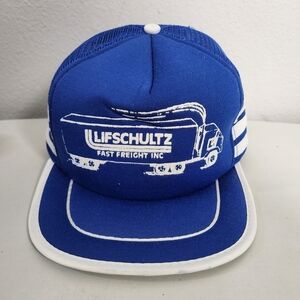Vintage Lifschultz Freight Blue and White Three Stripe Snapback Trucker Hat